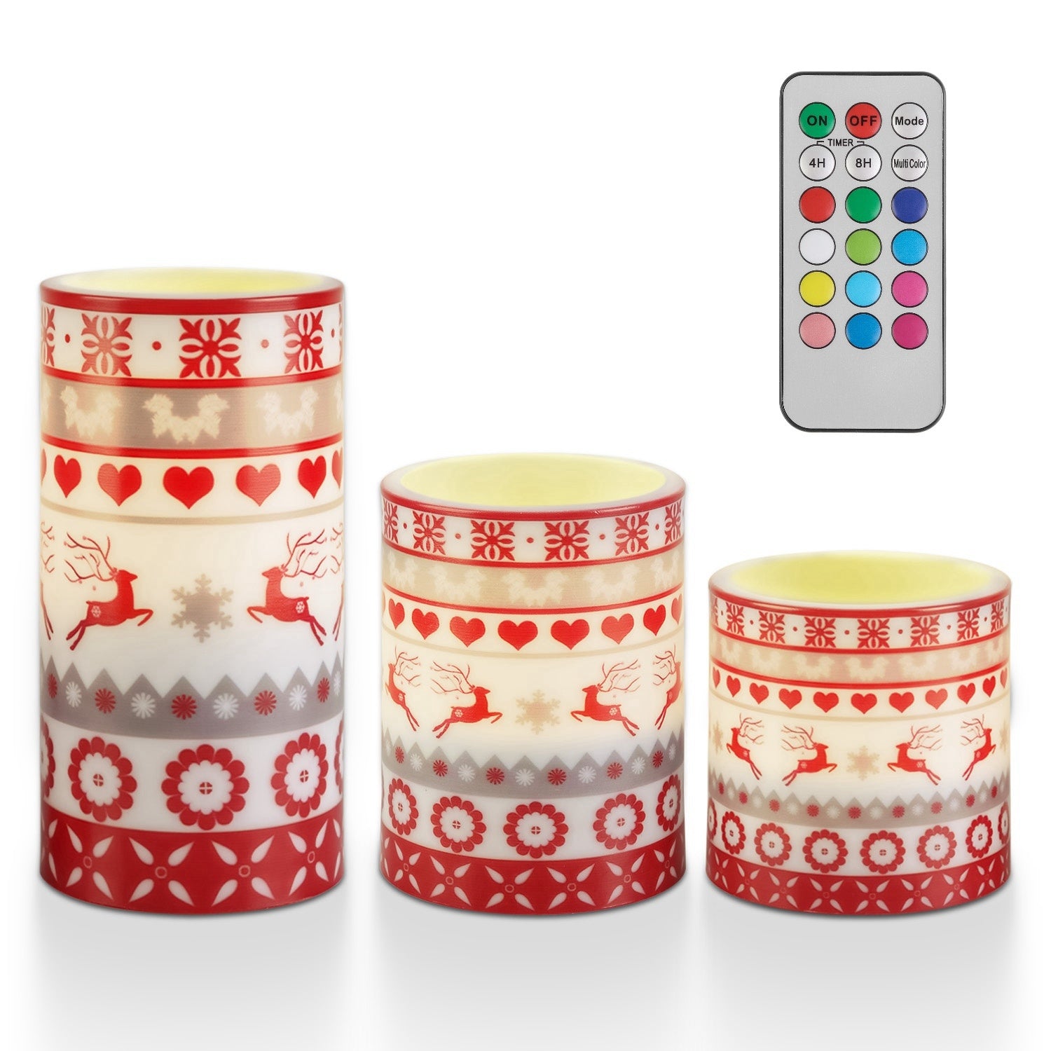 3-Pack Christmas Flameless LED Candles Deer Flickering Candle Lights Pillar Candles With 3 Lighting Modes Timer Remote Control