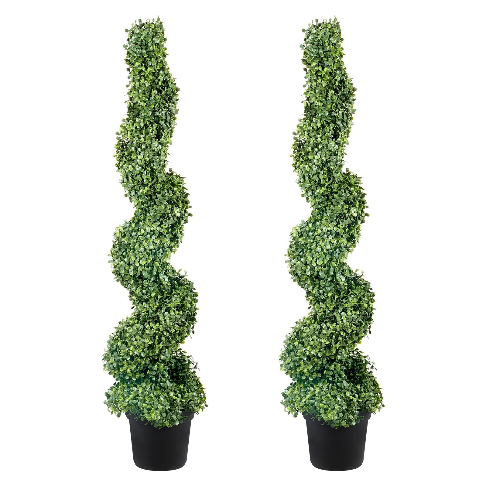 2 Pcs. Artificial Boxwood Tower Topiary Spiral Artificial Plant 122cm High Decorative Plant Green Plastic PE Iron Topiary Plants Incl. 10 Pcs. Replacement Leaves