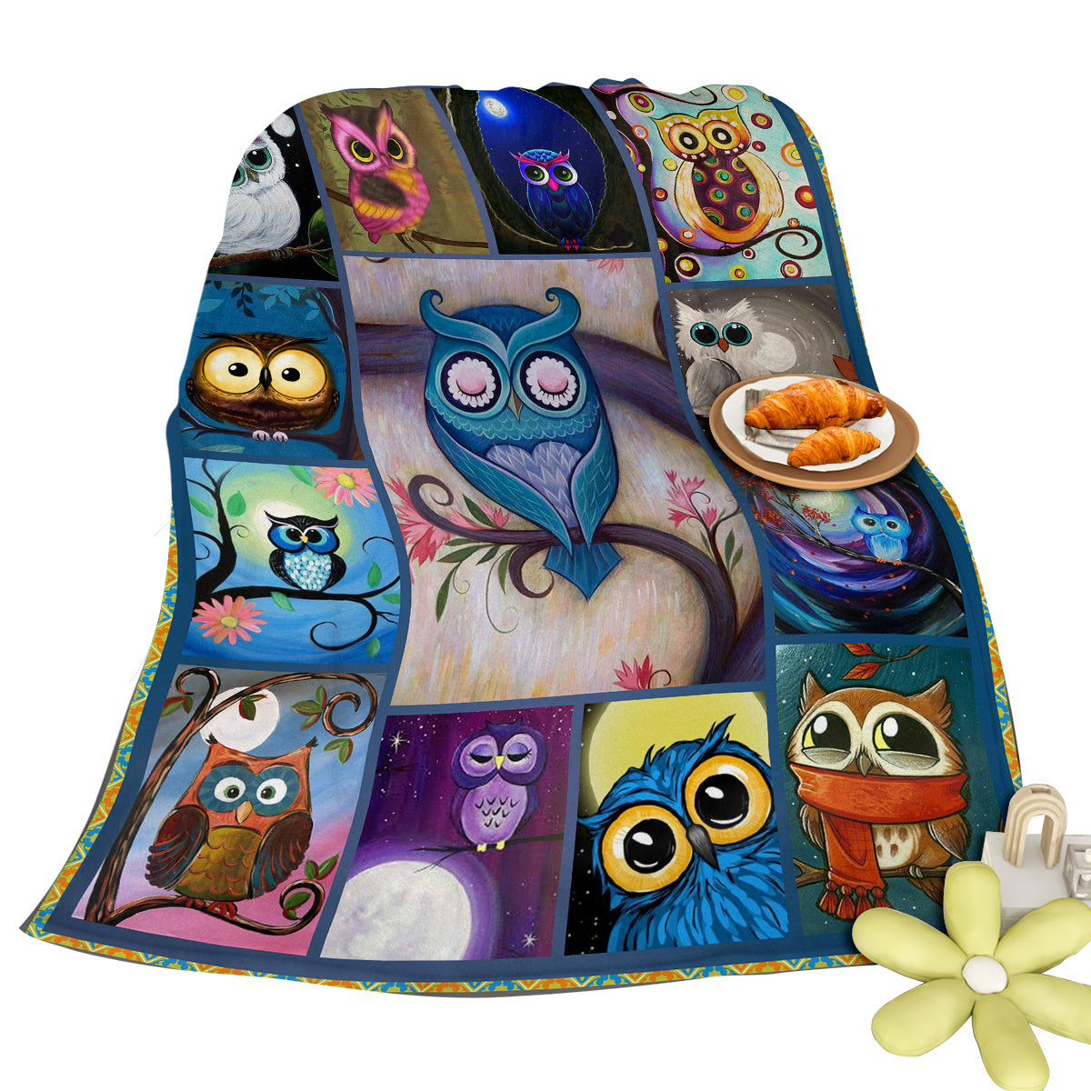 Moon Owl Flannel Fleece Blanket Cozy Fuzzy Warm Flannel Blanket Cute Night Owl Blanket Soft Plush Throw Blanket For Owl Lovers 30x40 Inches 50x60 Inches 60x80 Inches