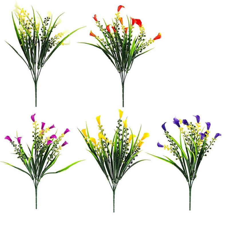 5 Bundles Artificial Calla Lily Realistic UV Resistant Fake Flowers Faux Plastic Long Stem Plants For Indoor Planter Home Porch Yard Spring Summer Cemetery Decor