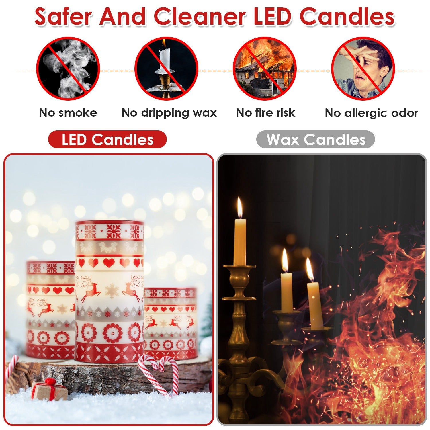3-Pack Christmas Flameless LED Candles Deer Flickering Candle Lights Pillar Candles With 3 Lighting Modes Timer Remote Control