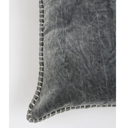 Stonewashed Cotton Velvet Throw Pillow With Decorative Handstiched Edges-19X19 Inch