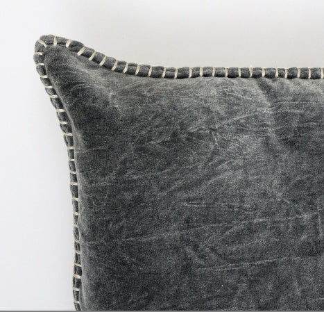 Stonewashed Cotton Velvet Throw Pillow With Decorative Handstiched Edges-19X19 Inch