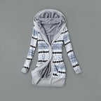 Autumn and Winter Jacket Printed Hooded Wool Liner Knit Midi Length