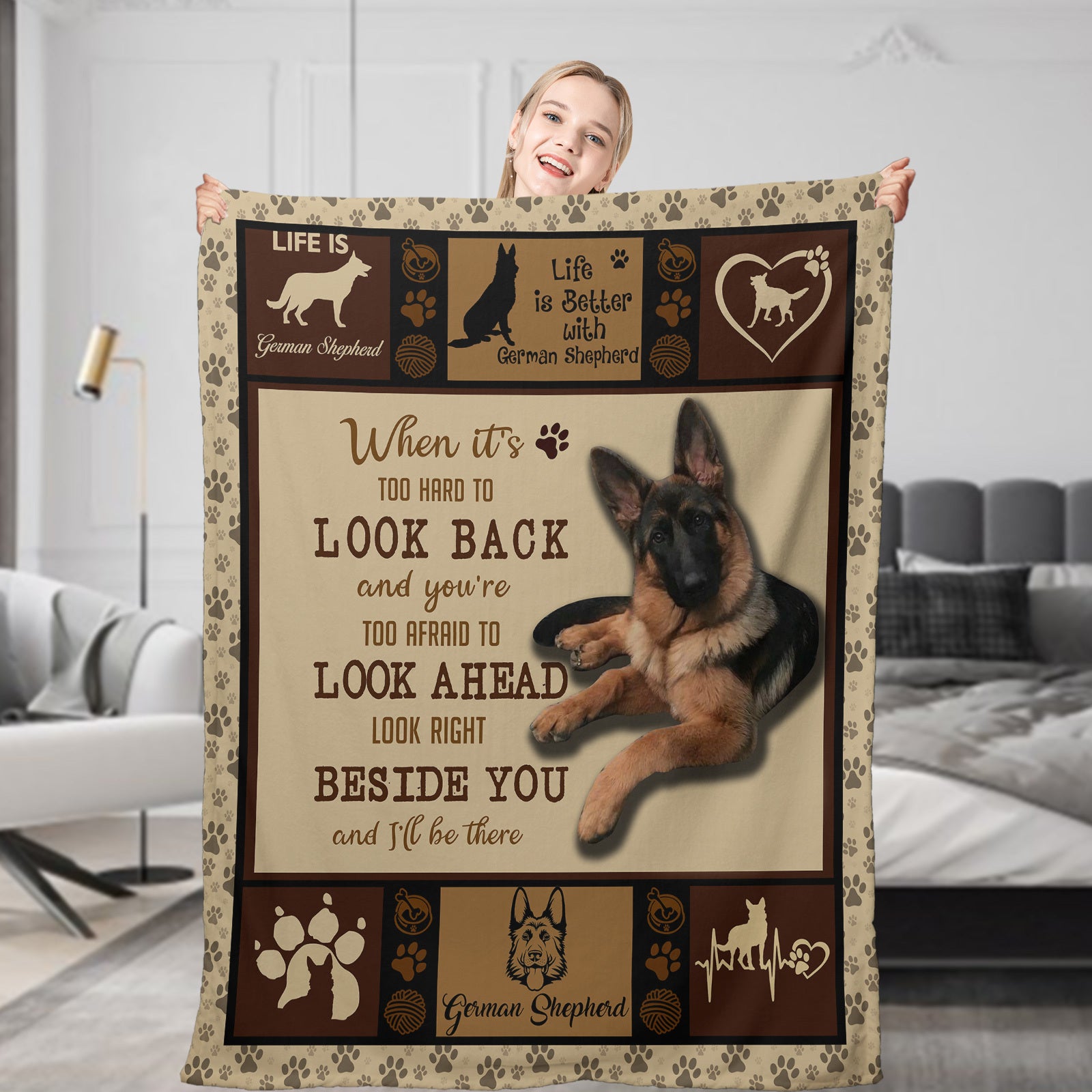 German Shepherd Dog Flannel Fleece Throw Blanket, Soft German Shepherd Dog Blanket For Bed Couch 50x60