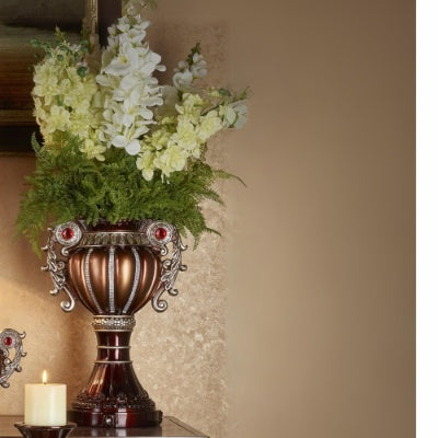 17.5 Tall  Delicata Urn-Shaped Decorative Vase, Bronze With Silver Accents