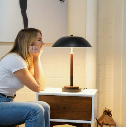 High Quality Hotel European Modern Bedside Nightstand Decorative Led Table Desk Lamp, Cosmiclume Black Umbrella Shaped Table Lamp - Walnut - Bronze 110V