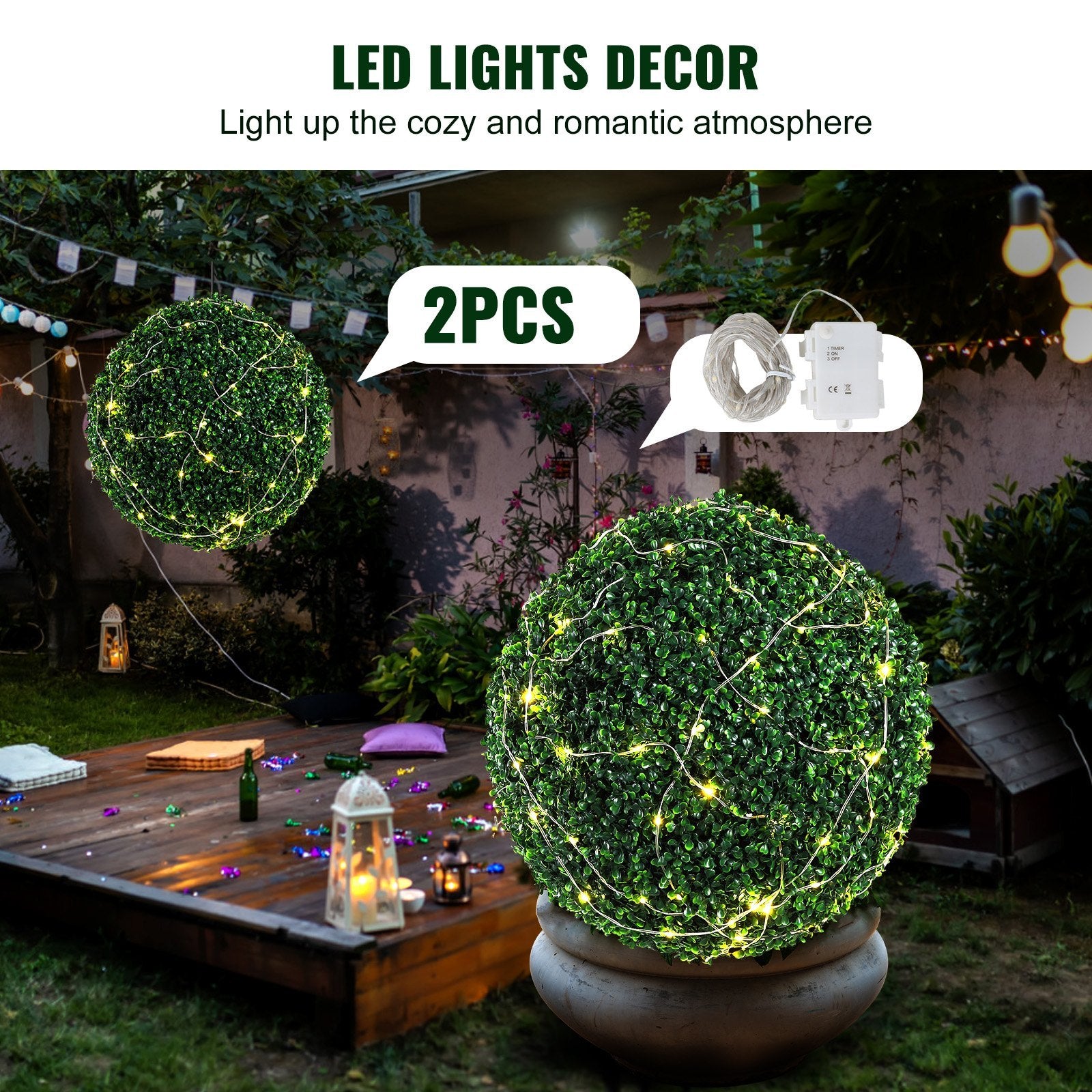 VEVOR Artificial Topiary Boxwood Trees, 20Tall  2 Pieces, Ball Shape Faux Topiary Plant, All Year Green Faux Plant Decorative Balls For Backyard, Balcony, Garden, Wedding, And Home