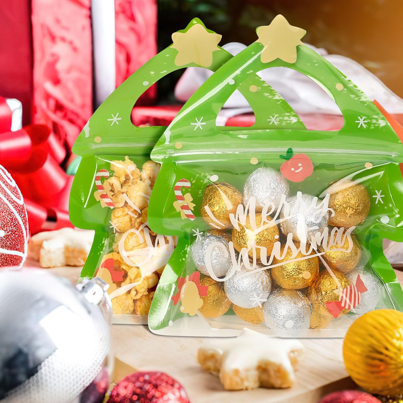 Resealable Christmas Gift Bags,24Pcs Special Shaped Christmas Gift Bags With Handles For Christmas Holiday Party Candy Small Gift Wrapping Supplies Decor-Cannot Be Listed On Amazon Platform