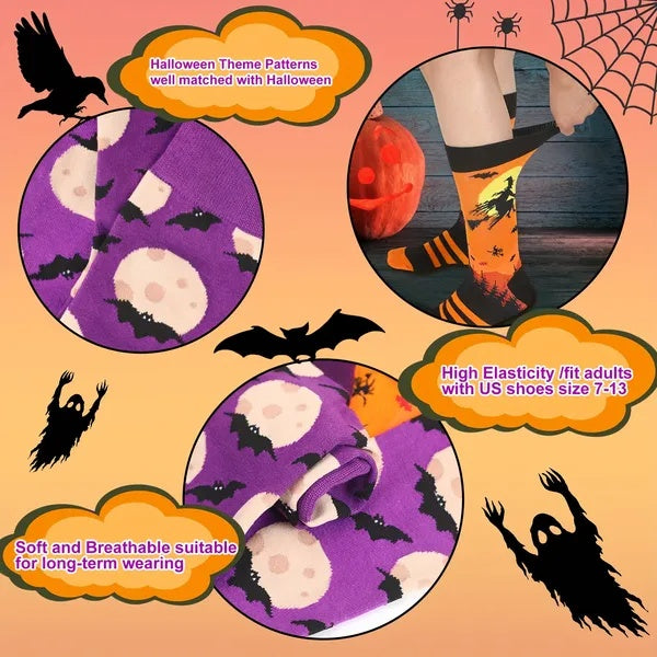 Halloween Christmas Socks For Men Women Girls Funny Pumkin Spider Black Cat Cotton Sock Set