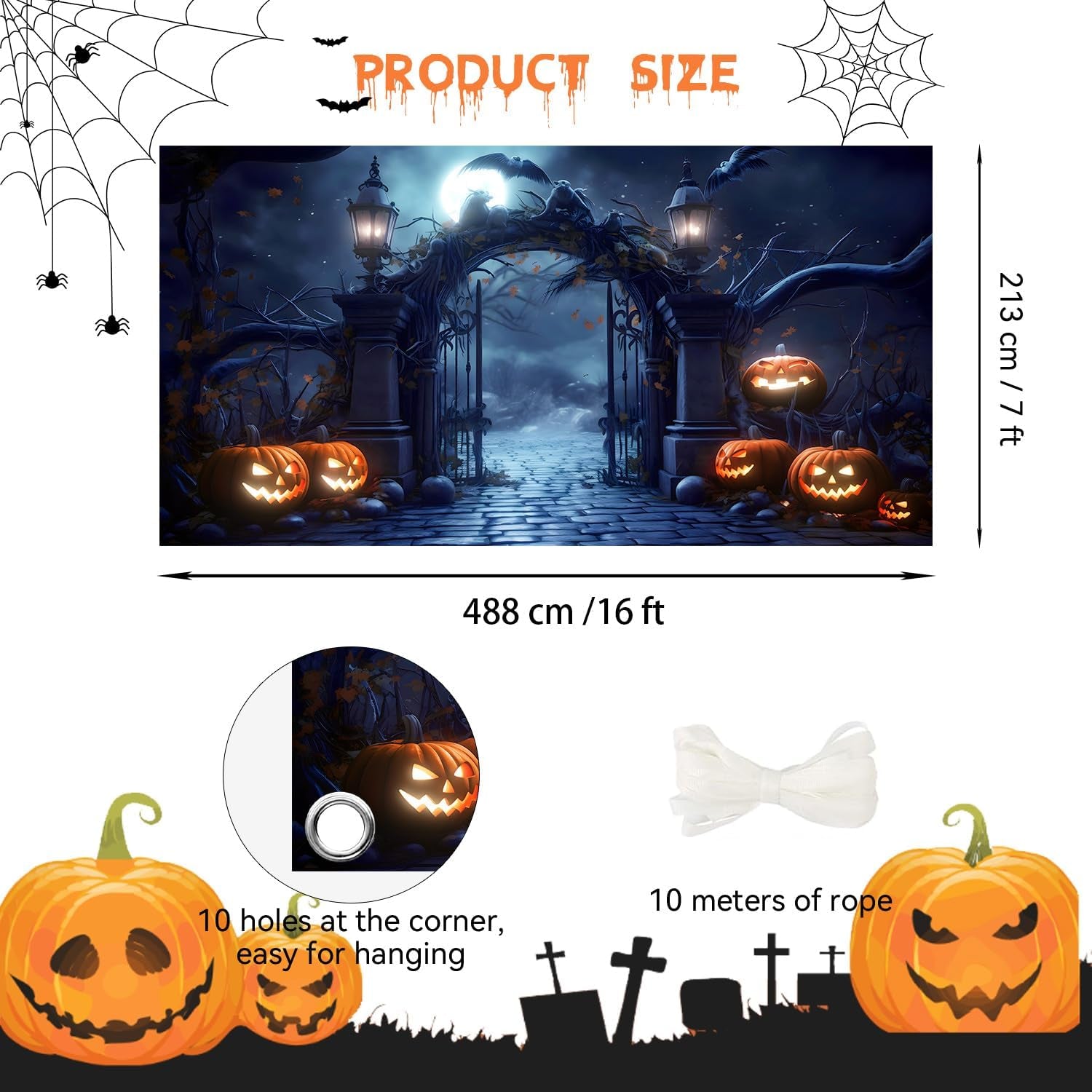 Halloween Garage Door Cover 7X16 Ft - Outdoor Decor for Parties and Photos