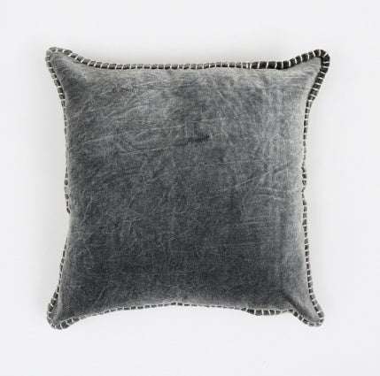 Stonewashed Cotton Velvet Throw Pillow With Decorative Handstiched Edges-19X19 Inch