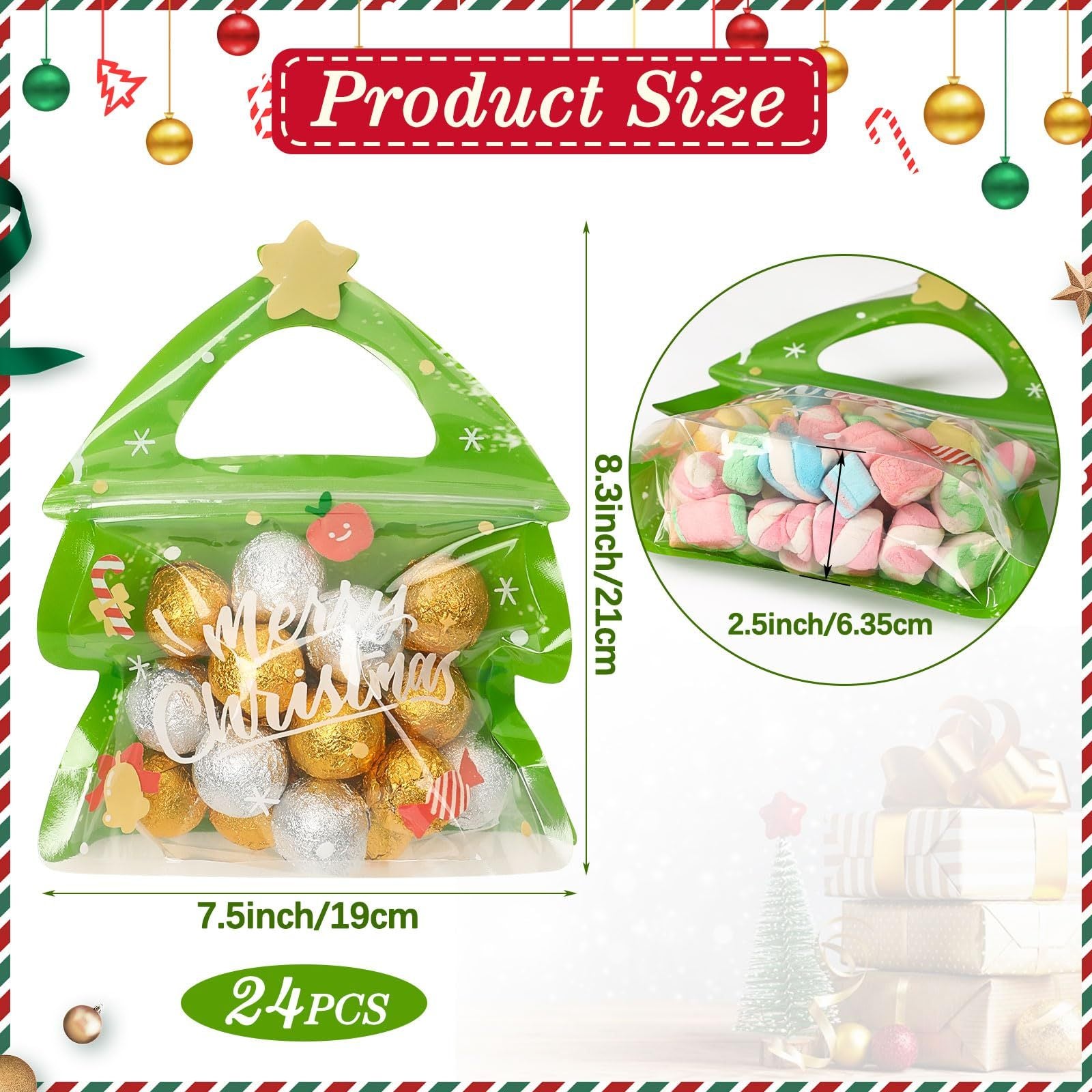 Resealable Christmas Gift Bags,24Pcs Special Shaped Christmas Gift Bags With Handles For Christmas Holiday Party Candy Small Gift Wrapping Supplies Decor-Cannot Be Listed On Amazon Platform