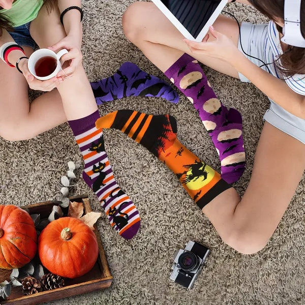 Halloween Christmas Socks For Men Women Girls Funny Pumkin Spider Black Cat Cotton Sock Set