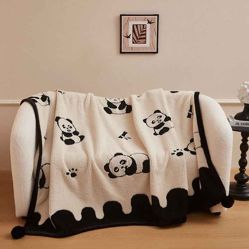 Autumn And Winter New Black And White Cationic Panda Velvet Multifunctional Blanket