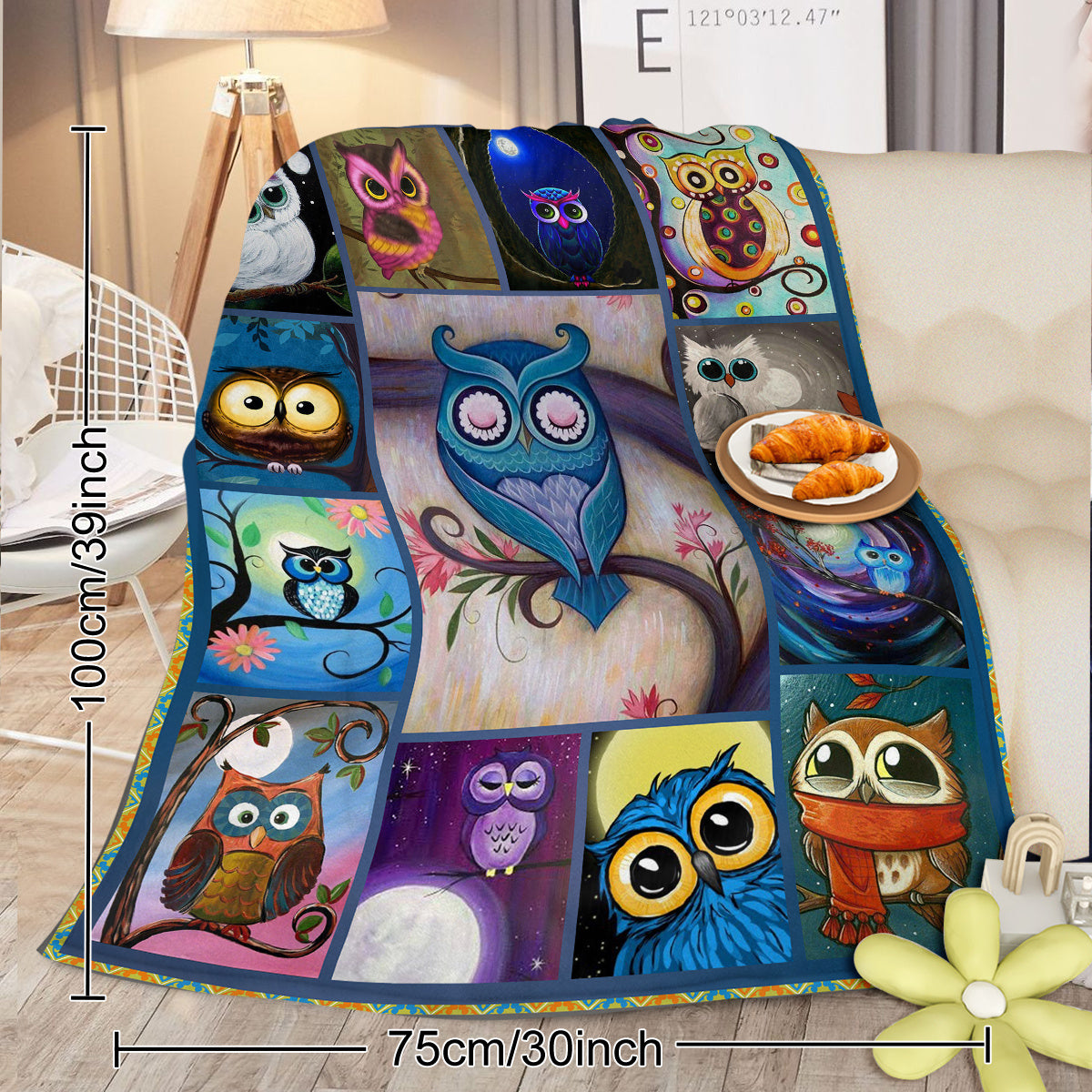 Moon Owl Flannel Fleece Blanket Cozy Fuzzy Warm Flannel Blanket Cute Night Owl Blanket Soft Plush Throw Blanket For Owl Lovers 30x40 Inches 50x60 Inches 60x80 Inches