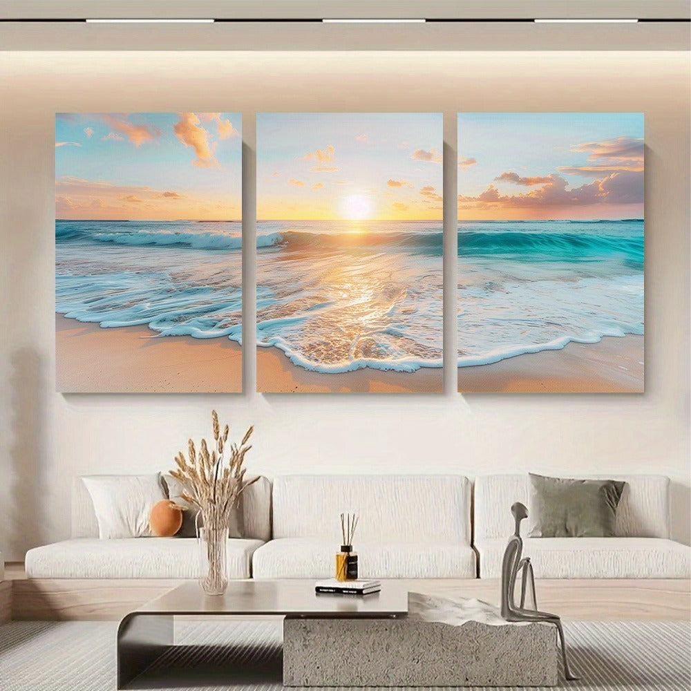 3pcs Wood Frame Canvas Print Decorative Painting, Sea Life Octopus Turtle Seahorse Watercolor Art Painting--Selling On Temu Is Prohibited
