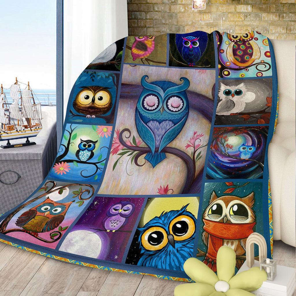 Moon Owl Flannel Fleece Blanket Cozy Fuzzy Warm Flannel Blanket Cute Night Owl Blanket Soft Plush Throw Blanket For Owl Lovers 30x40 Inches 50x60 Inches 60x80 Inches