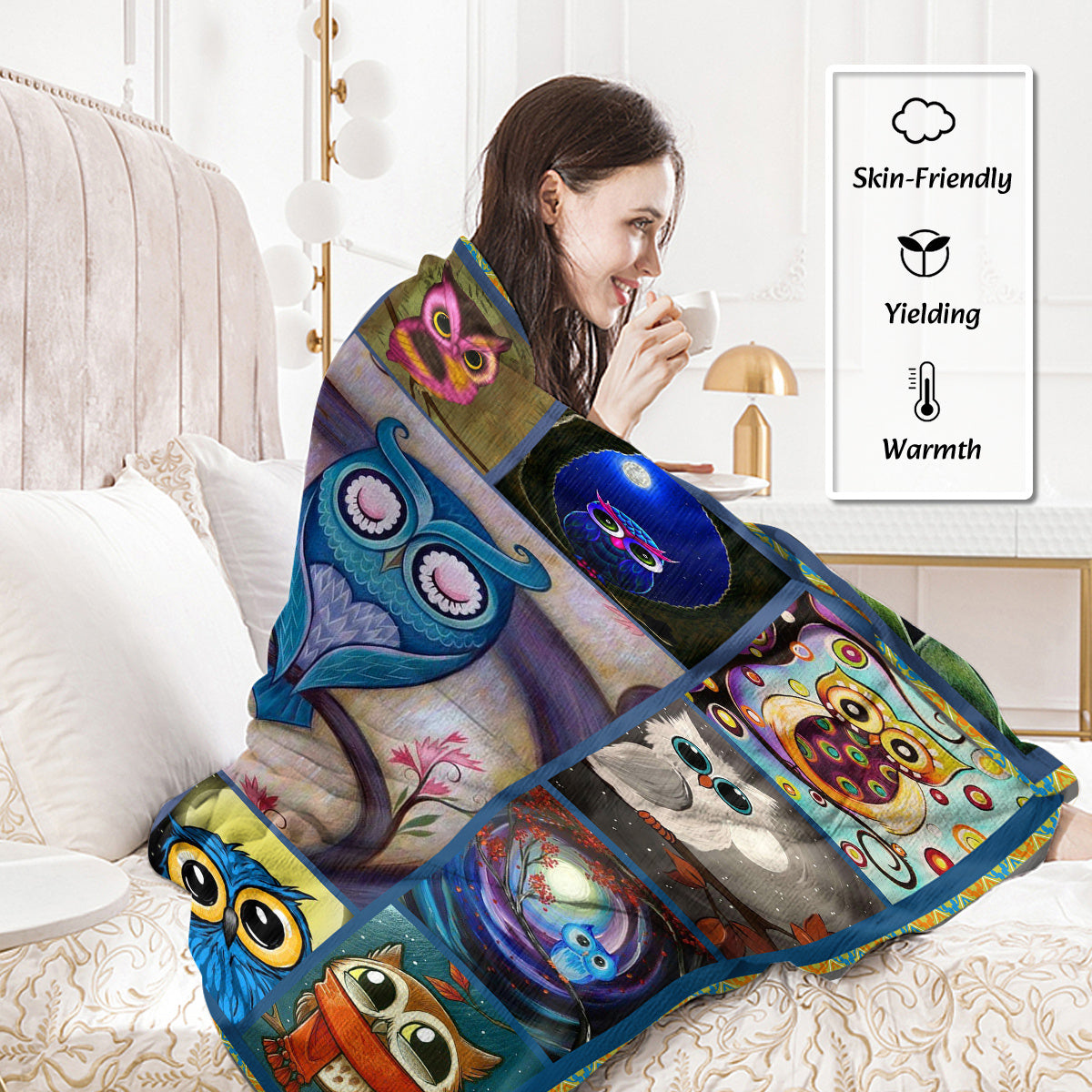 Moon Owl Flannel Fleece Blanket Cozy Fuzzy Warm Flannel Blanket Cute Night Owl Blanket Soft Plush Throw Blanket For Owl Lovers 30x40 Inches 50x60 Inches 60x80 Inches