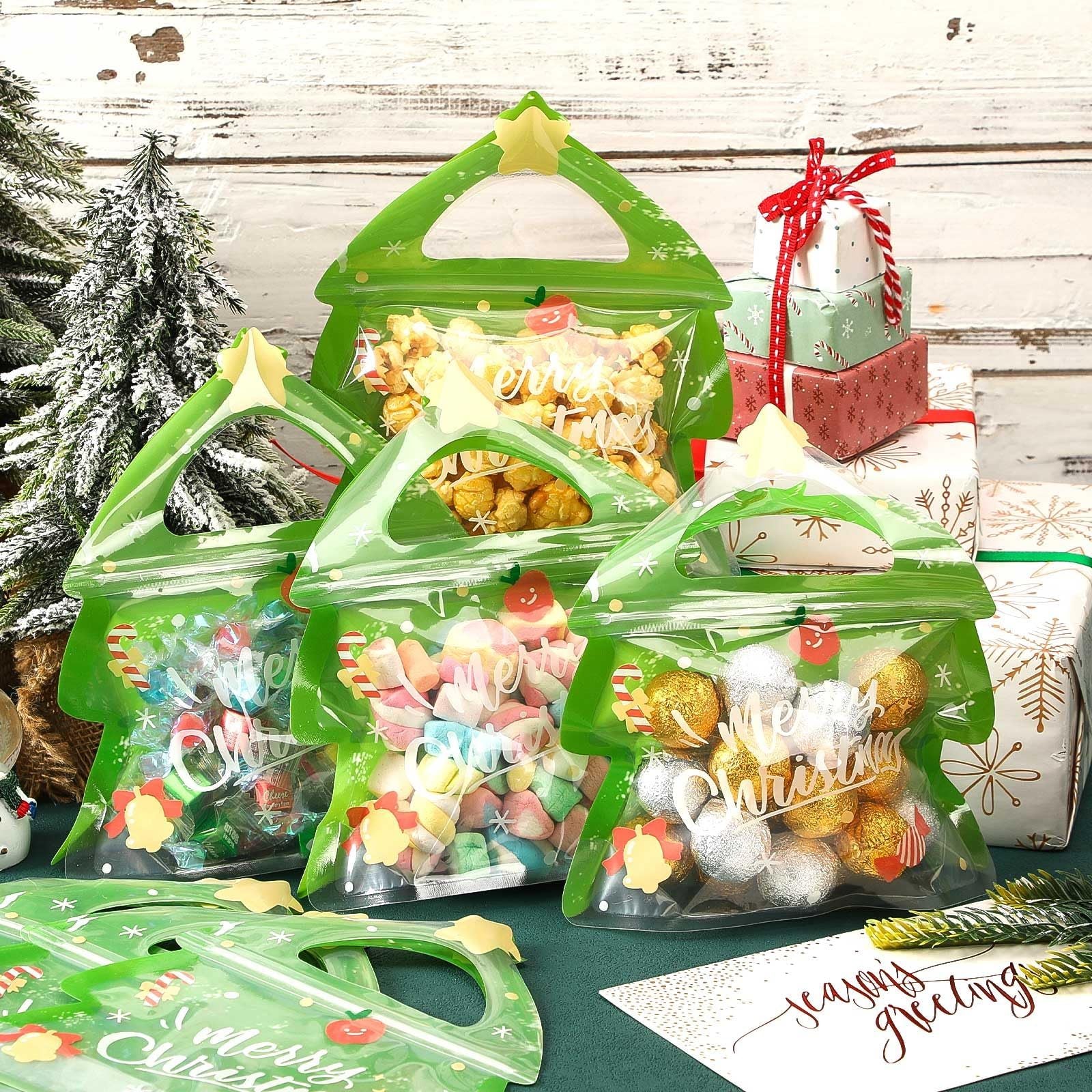 Resealable Christmas Gift Bags,24Pcs Special Shaped Christmas Gift Bags With Handles For Christmas Holiday Party Candy Small Gift Wrapping Supplies Decor-Cannot Be Listed On Amazon Platform