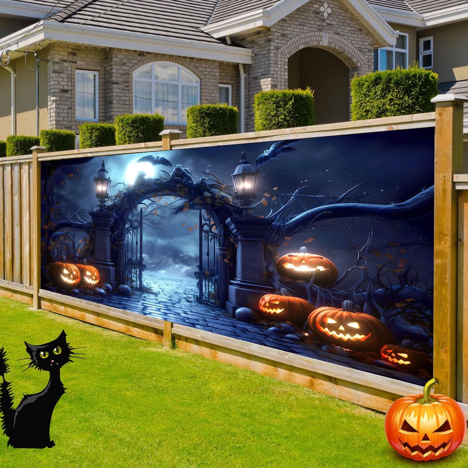 Halloween Garage Door Cover 7X16 Ft - Outdoor Decor for Parties and Photos