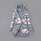 Autumn and Winter Jacket Printed Hooded Wool Liner Knit Midi Length