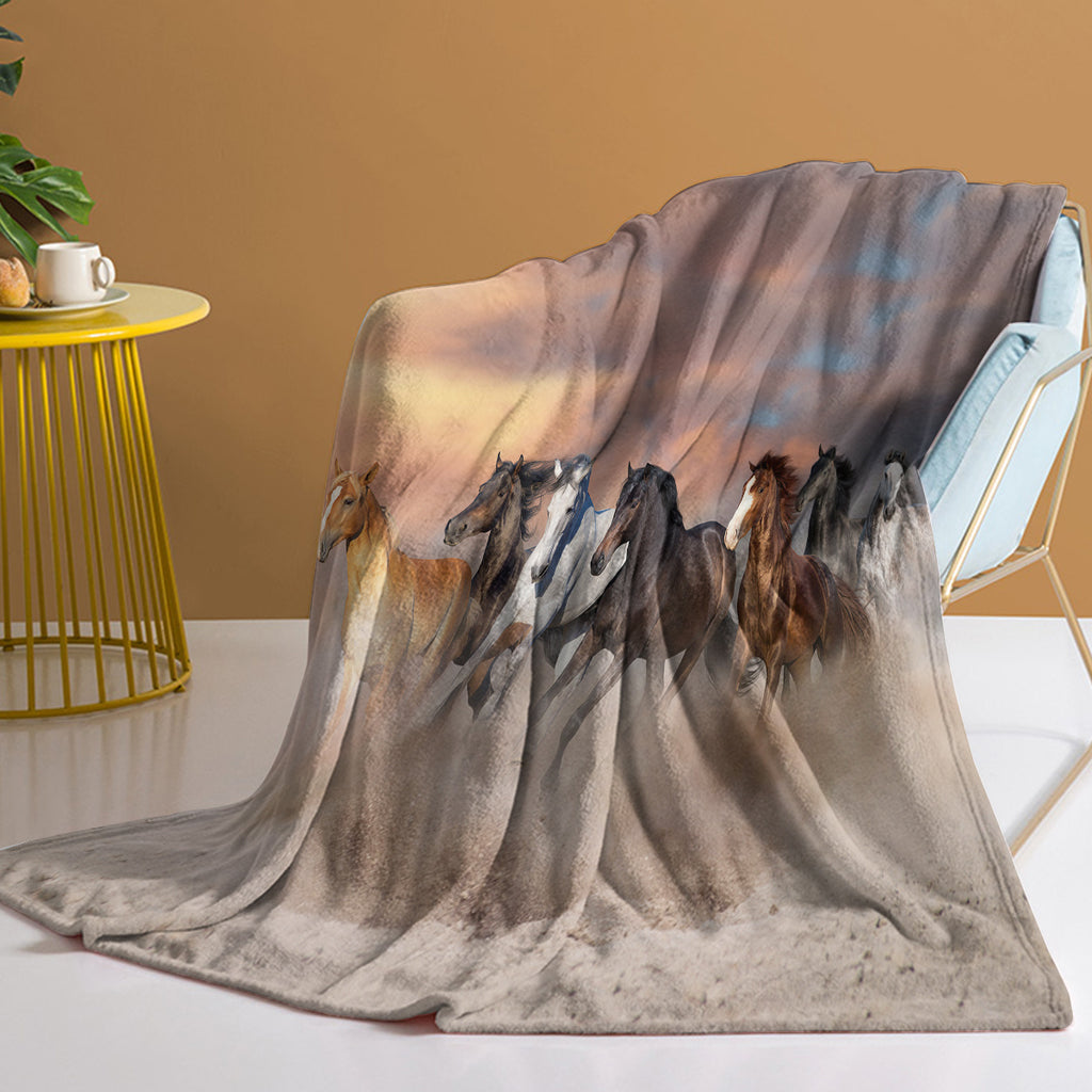 3D Horse Printed Flannel Throw Blanket For Girls Women Running Horse Throw Blanket Fleece Blankets With Horses On Them Flannel Blanket Cool Horse Soft Plush Blanket For Couch Bed 130X150cm 150X200cm