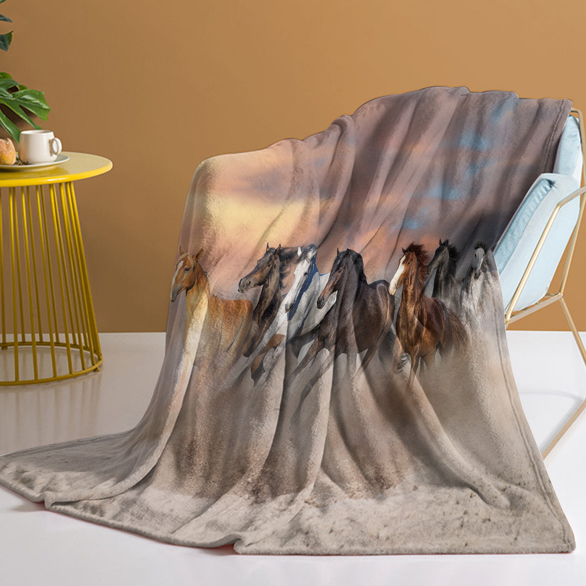 3D Horse Printed Flannel Throw Blanket For Girls Women Running Horse Throw Blanket Fleece Blankets With Horses On Them Flannel Blanket Cool Horse Soft Plush Blanket For Couch Bed 130X150cm 150X200cm