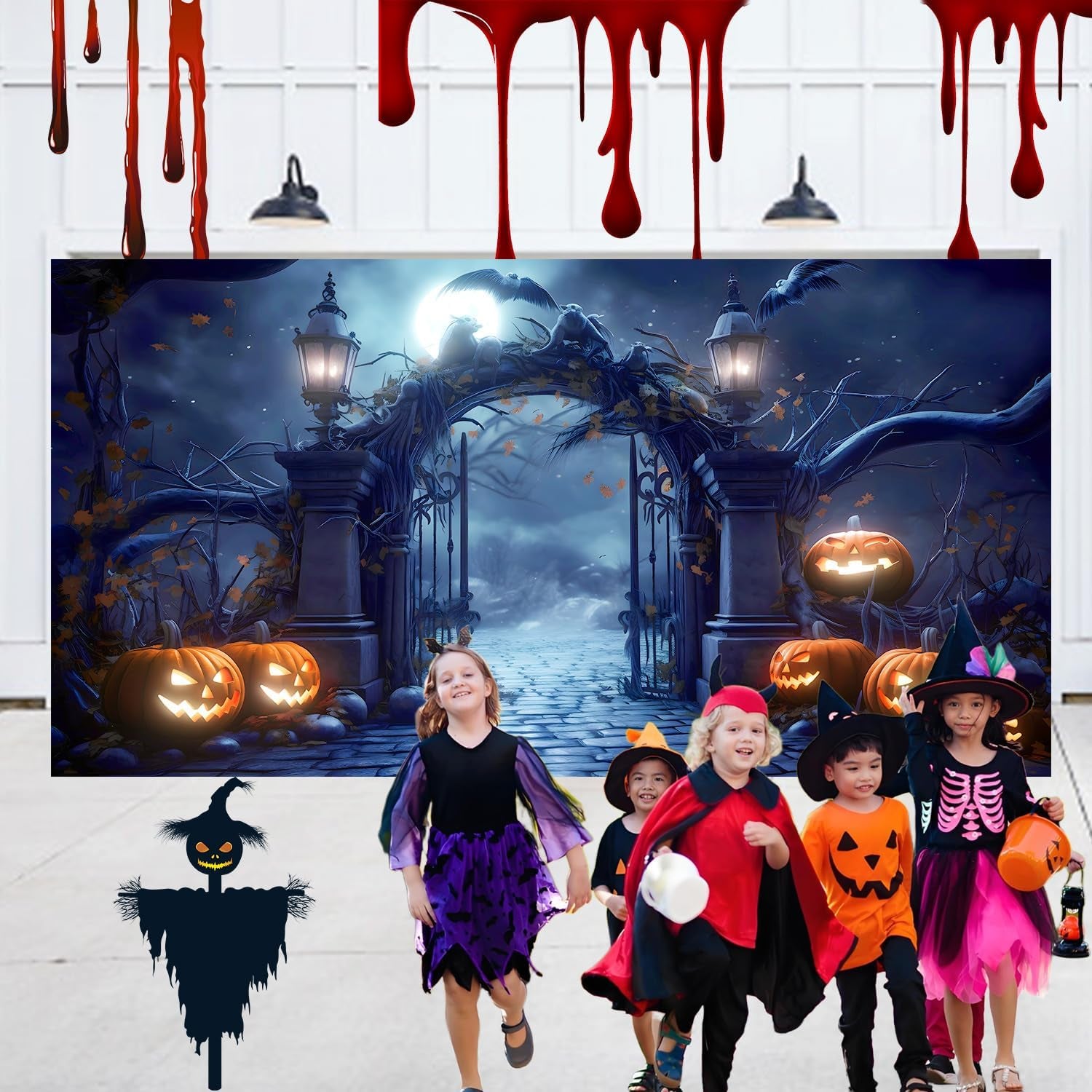 Halloween Garage Door Cover 7X16 Ft - Outdoor Decor for Parties and Photos