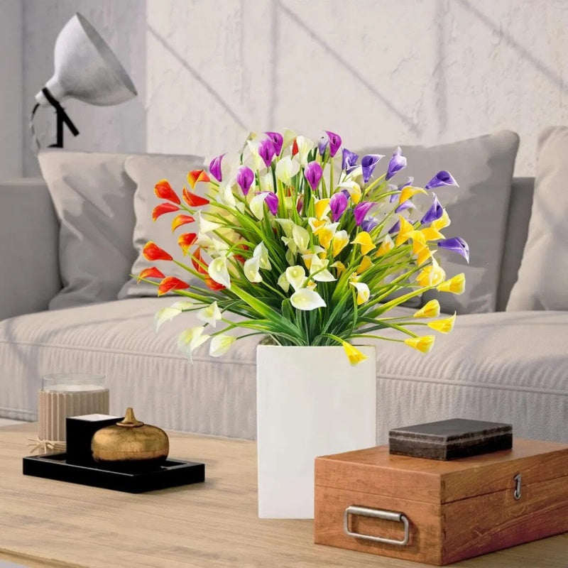 5 Bundles Artificial Calla Lily Realistic UV Resistant Fake Flowers Faux Plastic Long Stem Plants For Indoor Planter Home Porch Yard Spring Summer Cemetery Decor
