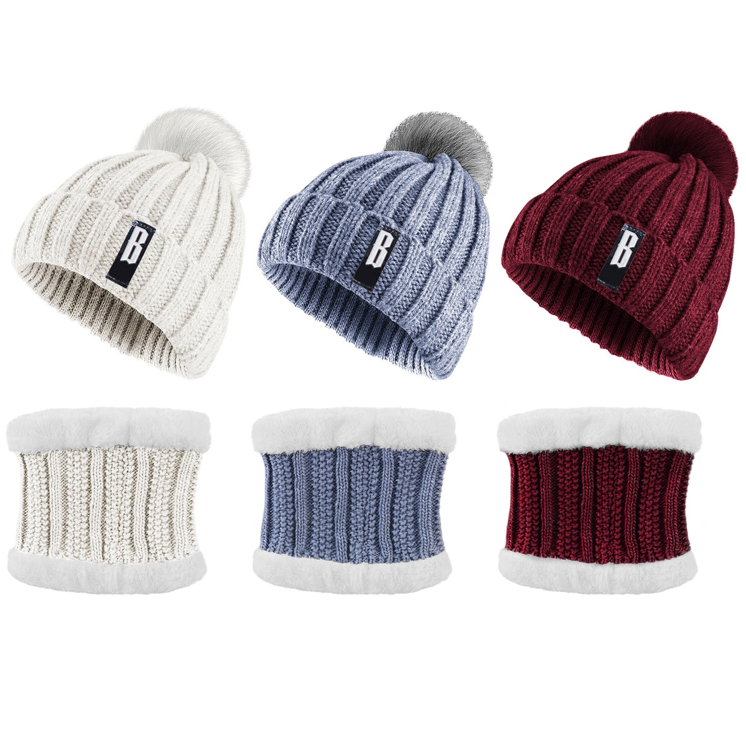 1Set Winter Beanie Hat Scarf Set Women Warm Knitting Skull Cap Neck Warmer For Walking Running Hiking Camping Outdoors Gift