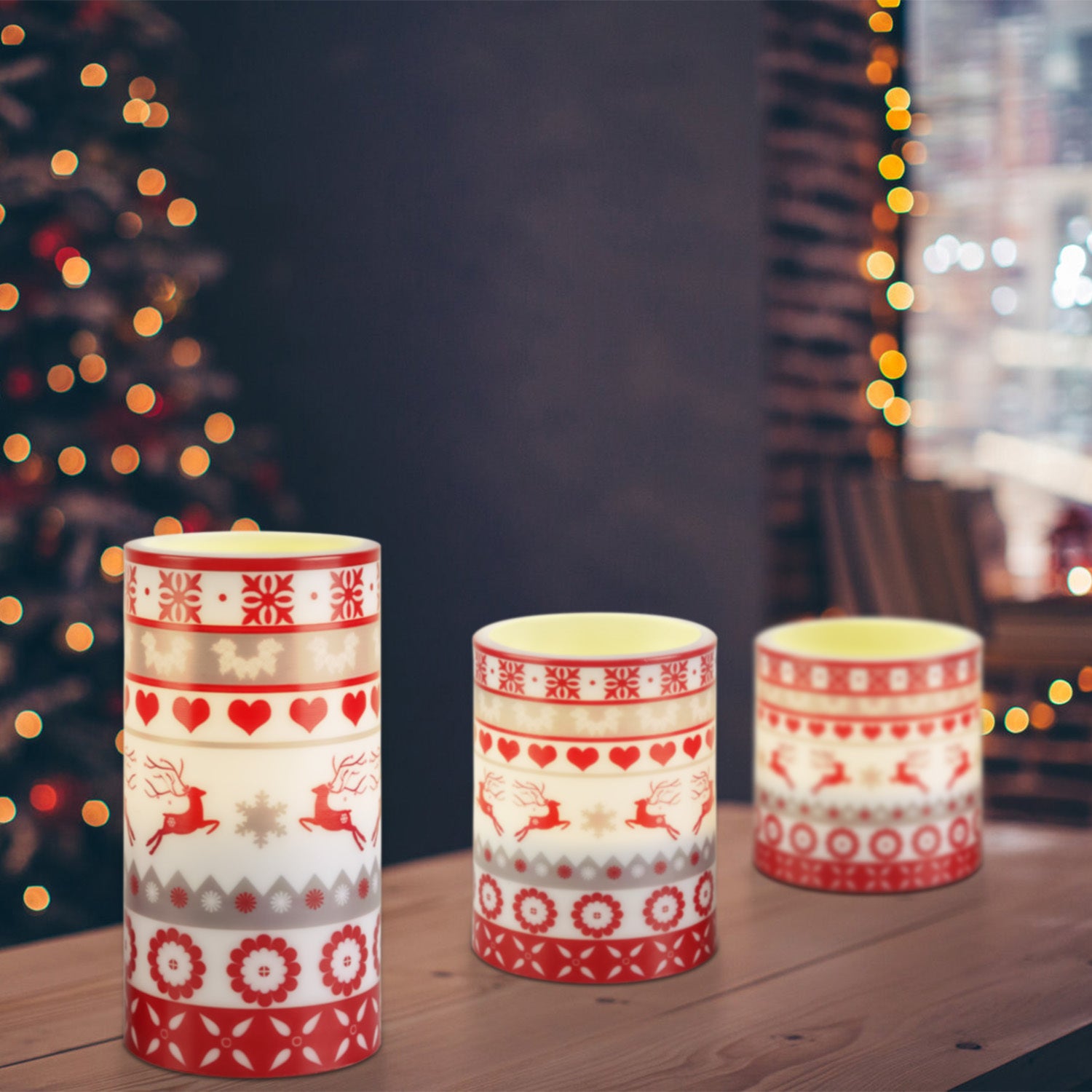 3-Pack Christmas Flameless LED Candles Deer Flickering Candle Lights Pillar Candles With 3 Lighting Modes Timer Remote Control