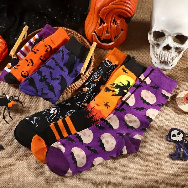 Halloween Christmas Socks For Men Women Girls Funny Pumkin Spider Black Cat Cotton Sock Set