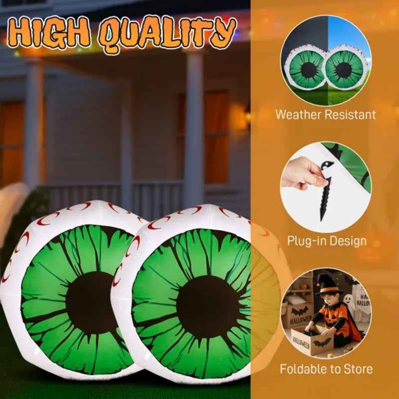 2 Packs Halloween Inflatables Large Set Of Lighted Eyes Decoration, 3FT Blow Ups Green Eyes For Yard, Inflatable Halloween Decor Outdoor With LEDs Party Supplies Blow Up Decoration For Indoor Outdoor