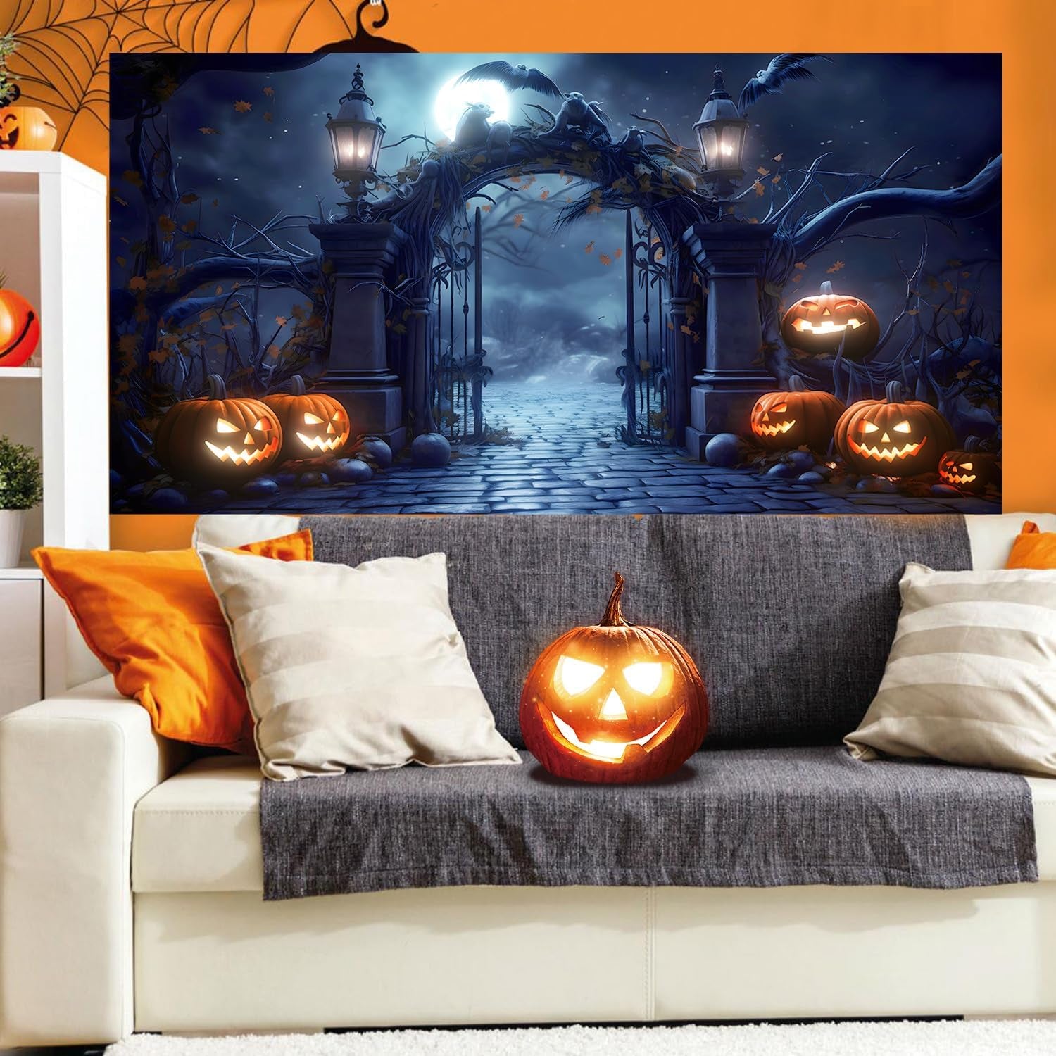 Halloween Garage Door Cover 7X16 Ft - Outdoor Decor for Parties and Photos