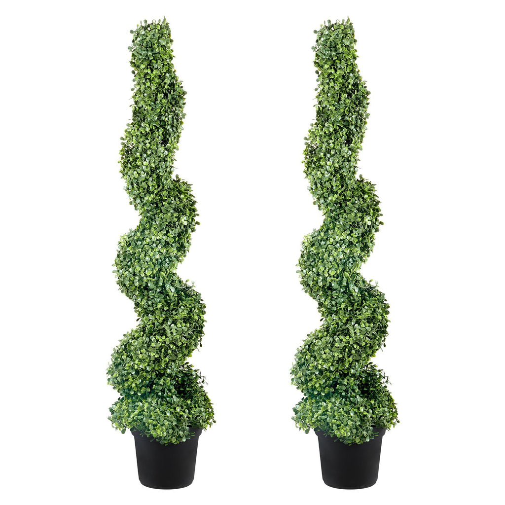 2 Pcs. Artificial Boxwood Tower Topiary Spiral Artificial Plant 122cm High Decorative Plant Green Plastic PE Iron Topiary Plants Incl. 10 Pcs. Replacement Leaves