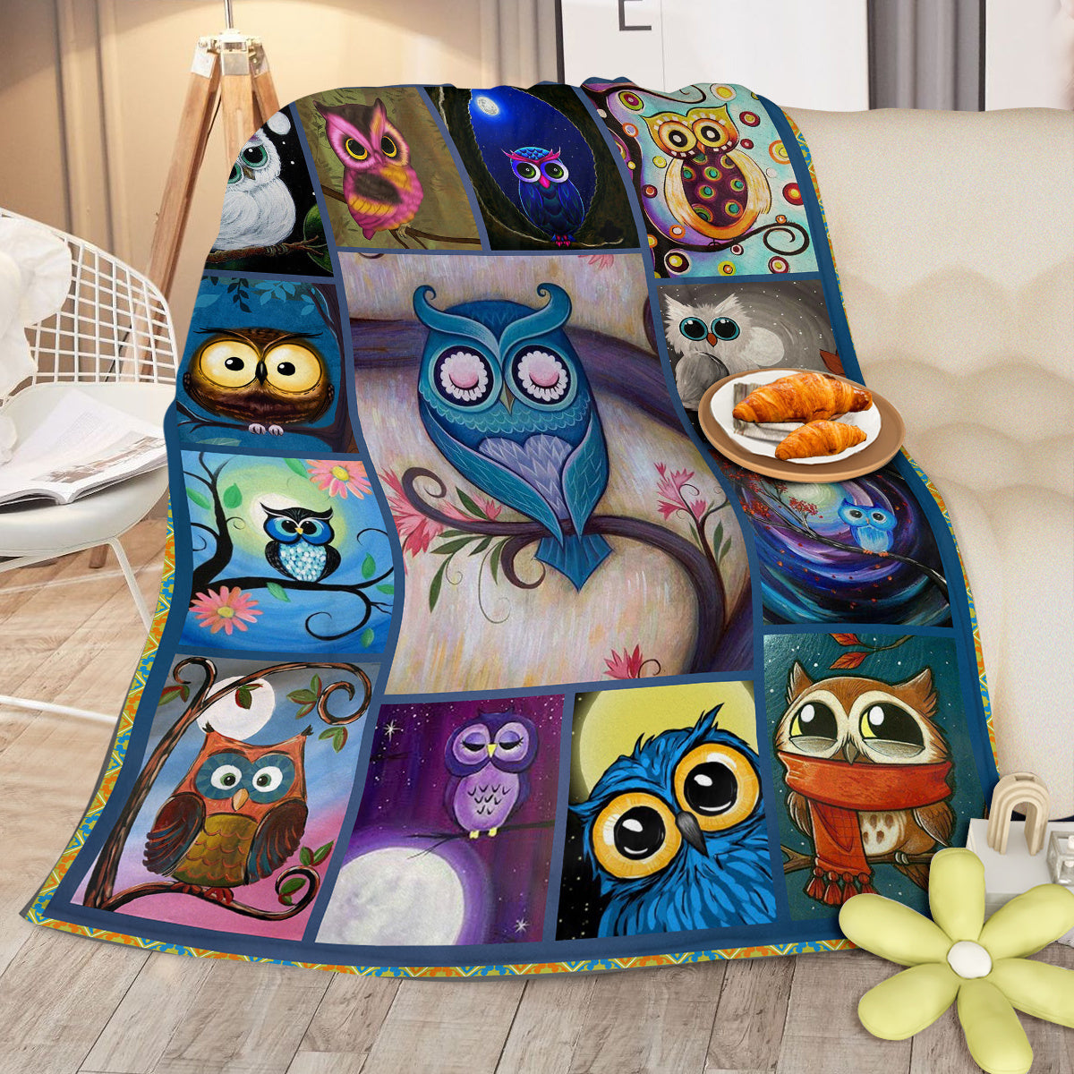 Moon Owl Flannel Fleece Blanket Cozy Fuzzy Warm Flannel Blanket Cute Night Owl Blanket Soft Plush Throw Blanket For Owl Lovers 30x40 Inches 50x60 Inches 60x80 Inches