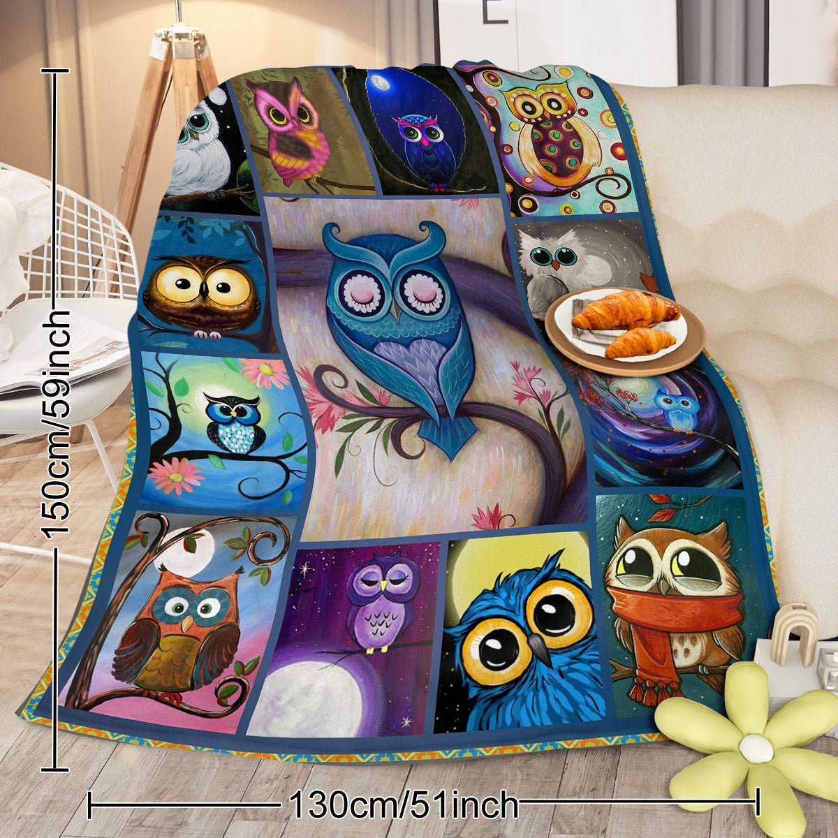 Moon Owl Flannel Fleece Blanket Cozy Fuzzy Warm Flannel Blanket Cute Night Owl Blanket Soft Plush Throw Blanket For Owl Lovers 30x40 Inches 50x60 Inches 60x80 Inches