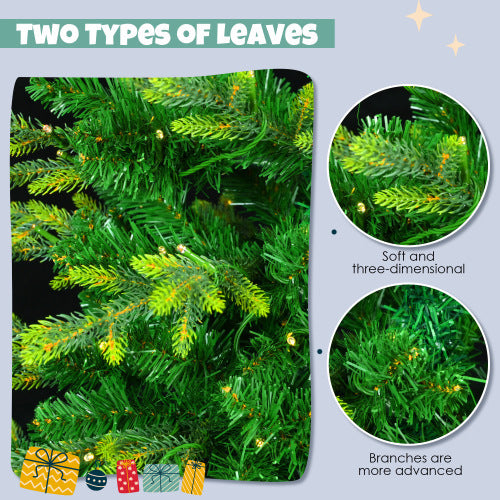 6FT Pre-Lit Aspen Fir Artificial Christmas Tree With Wreath & Garland,Grass Green Xmas Tree With 380 Multi-Color LED Lights, 11 Lighting Modes, 861 PE Branch Tips, For Indoor Holiday Decor