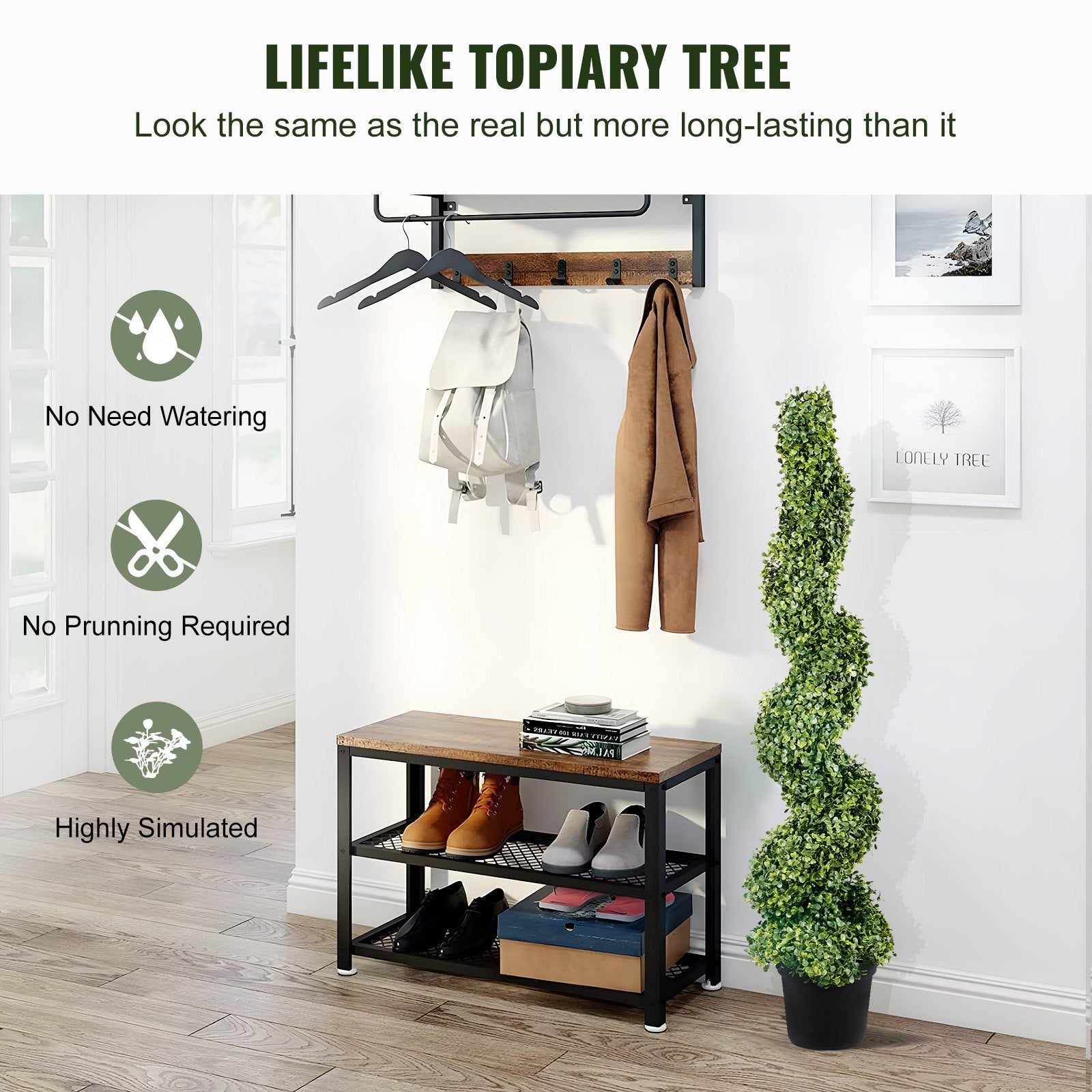 2 Pcs. Artificial Boxwood Tower Topiary Spiral Artificial Plant 122cm High Decorative Plant Green Plastic PE Iron Topiary Plants Incl. 10 Pcs. Replacement Leaves