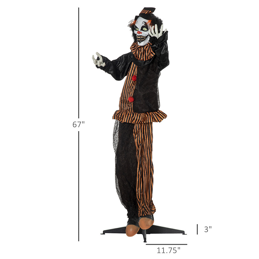 67inch Life Size Outdoor Halloween Decorations Talking Circus Clown, Animatronic Animated Prop, Decor With Sound And Motion Activated Light Up Eyes, Laughter