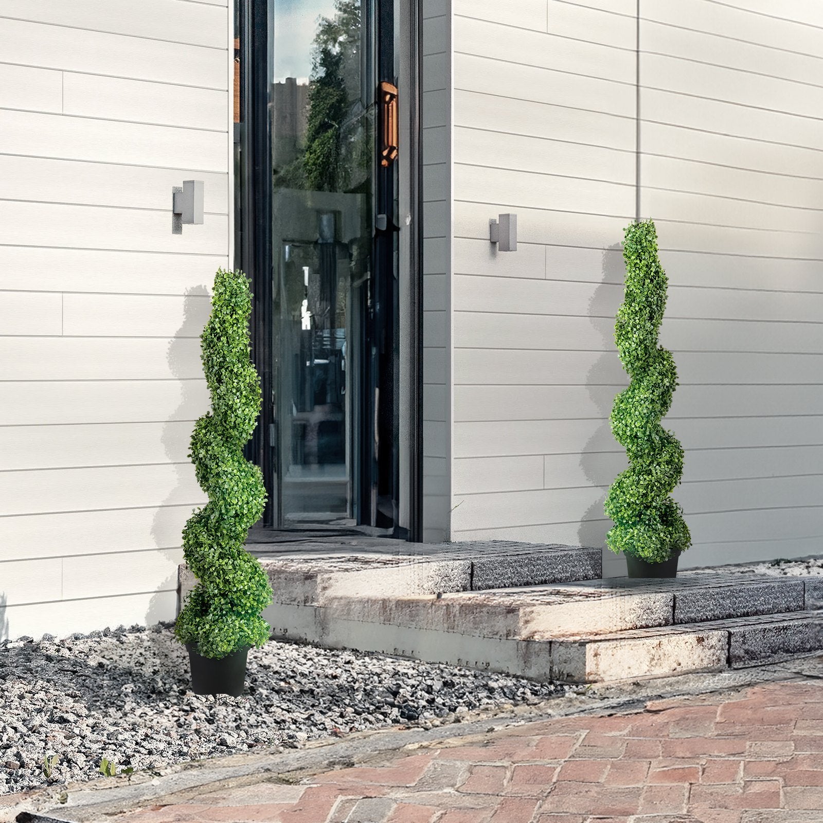 2 Pcs. Artificial Boxwood Tower Topiary Spiral Artificial Plant 122cm High Decorative Plant Green Plastic PE Iron Topiary Plants Incl. 10 Pcs. Replacement Leaves