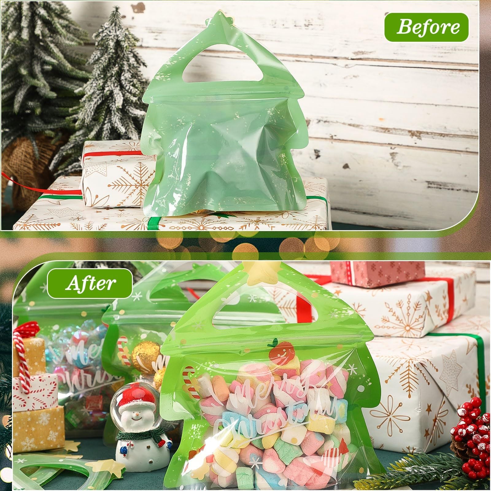 Resealable Christmas Gift Bags,24Pcs Special Shaped Christmas Gift Bags With Handles For Christmas Holiday Party Candy Small Gift Wrapping Supplies Decor-Cannot Be Listed On Amazon Platform