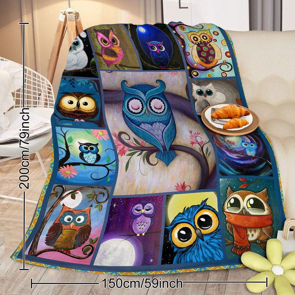 Moon Owl Flannel Fleece Blanket Cozy Fuzzy Warm Flannel Blanket Cute Night Owl Blanket Soft Plush Throw Blanket For Owl Lovers 30x40 Inches 50x60 Inches 60x80 Inches