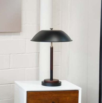 High Quality Hotel European Modern Bedside Nightstand Decorative Led Table Desk Lamp, Cosmiclume Black Umbrella Shaped Table Lamp - Walnut - Bronze 110V