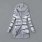 Autumn and Winter Jacket Printed Hooded Wool Liner Knit Midi Length