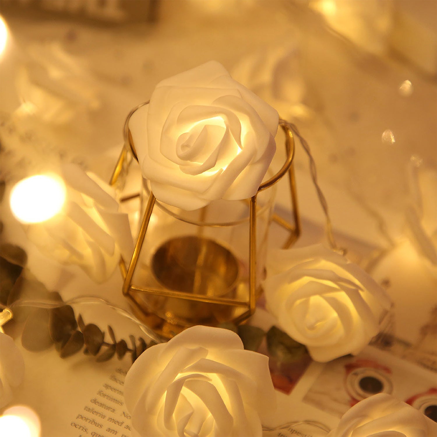 1Pc 40 LEDs Rose Flower String Lights 10ft 3m Battery Operated Decorative Lights For Anniversary Valentine's Wedding Bedroom
