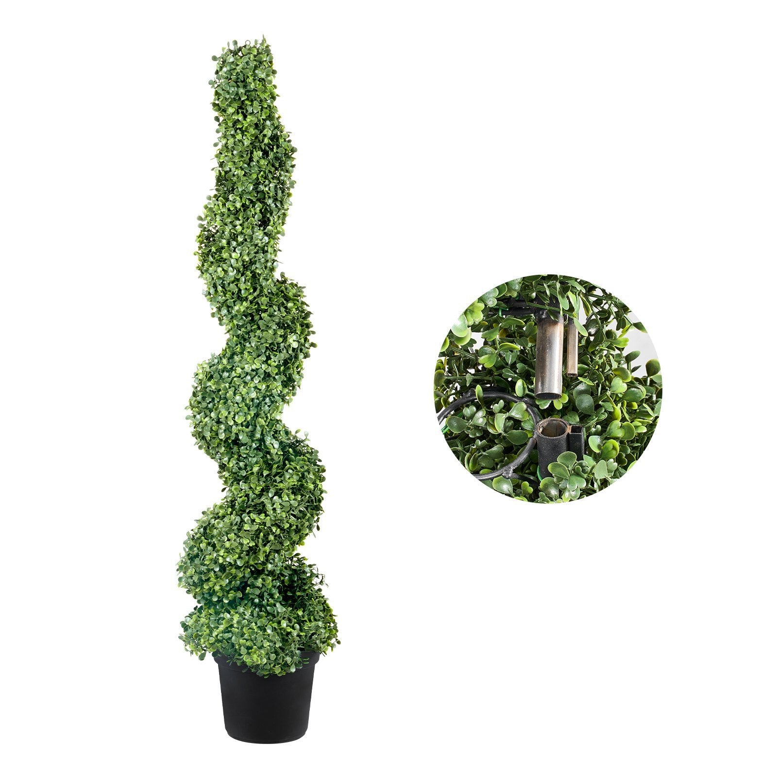 2 Pcs. Artificial Boxwood Tower Topiary Spiral Artificial Plant 122cm High Decorative Plant Green Plastic PE Iron Topiary Plants Incl. 10 Pcs. Replacement Leaves