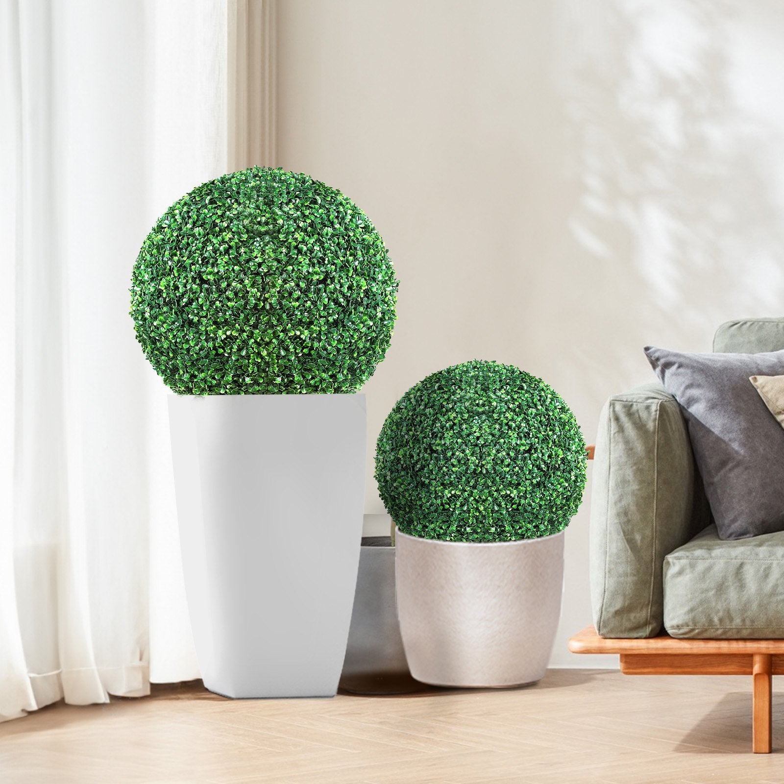 VEVOR Artificial Topiary Boxwood Trees, 20Tall  2 Pieces, Ball Shape Faux Topiary Plant, All Year Green Faux Plant Decorative Balls For Backyard, Balcony, Garden, Wedding, And Home