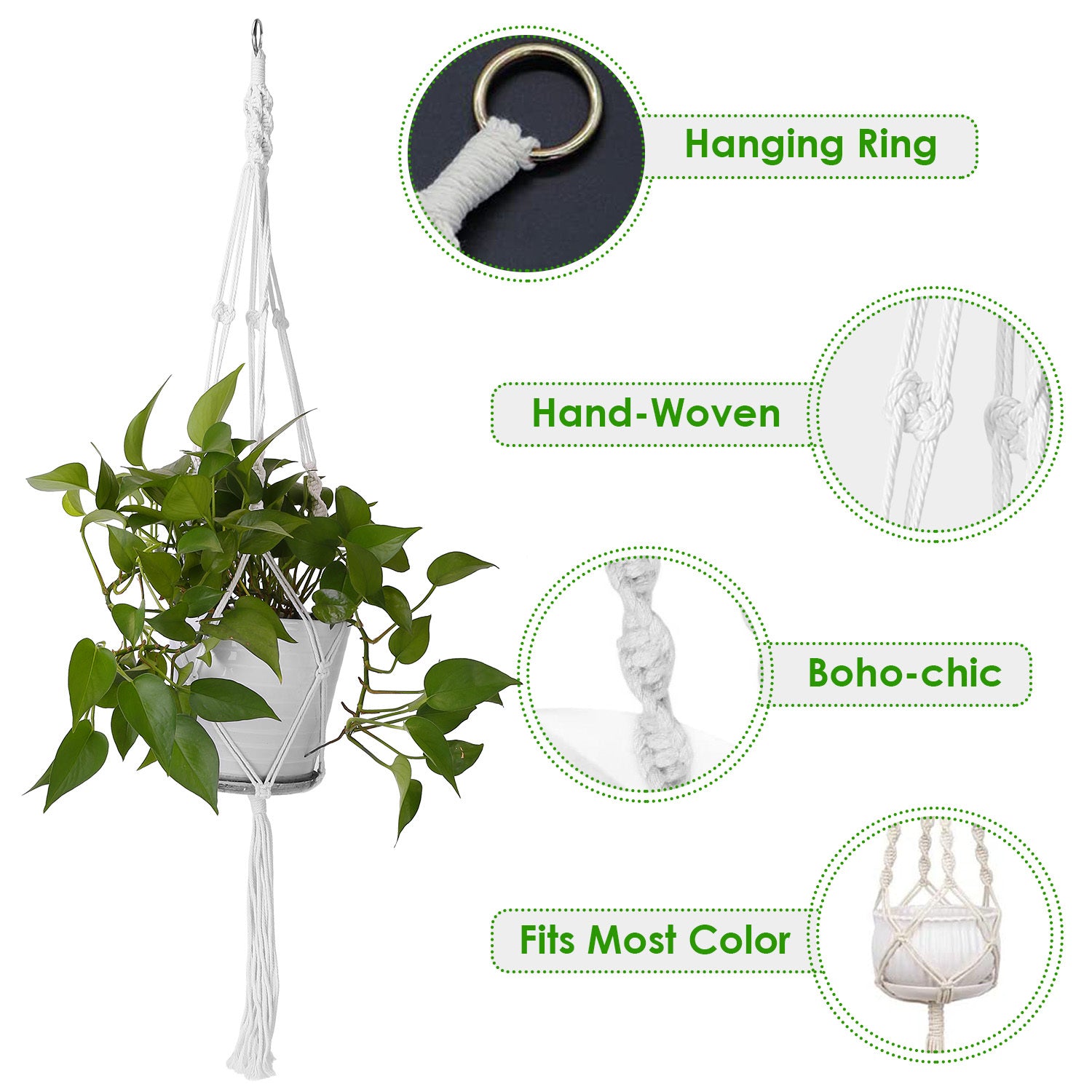 2Pcs Plant Hanger Flowerpot Net Bag 40in Cotton Rope Plant Hangers 4Legs Plant Hanger Fit For Round Or Square Plant Pot